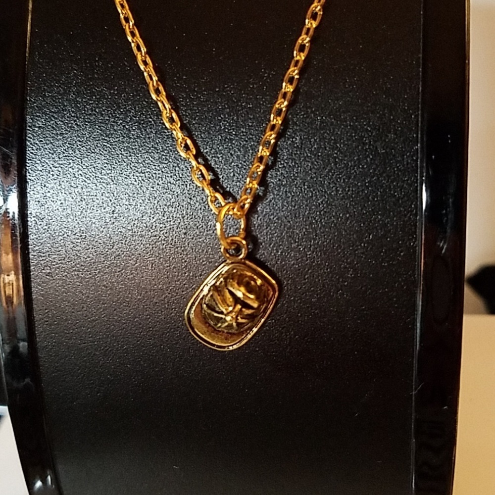 Fireman Hat Gold Necklace 18" + 3" extender